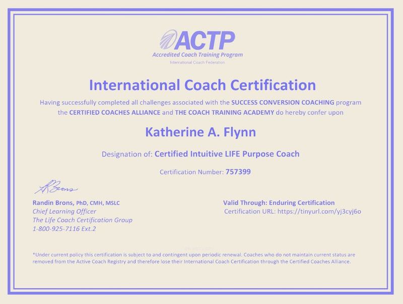 The image is a certification document titled "International Coach Certification." It states that the individual has completed the necessary requirements associated with specific coaching programs. The document includes a name, a designation for a coaching specialty, and a certification number. It also features signatures and titles of official signatories, the validity of the certification, and a URL for verification. The overall design has a border and is presented in a light color scheme with textual information clearly laid out.