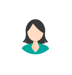 The image features a stylized, cartoon-like representation of a person with shoulder-length dark hair. The individual has a simple, featureless face and is wearing a teal-colored top. The background is plain white.