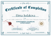 The image shows a certificate of completion. It features an ornate design with a border. The certificate states that someone has successfully completed a course titled "Integrative Hypnotherapy." It includes signatures, a seal, and indicates the date range from February 8 to February 28, 2023. Additionally, it contains a certificate number. The overall presentation is formal and professional.