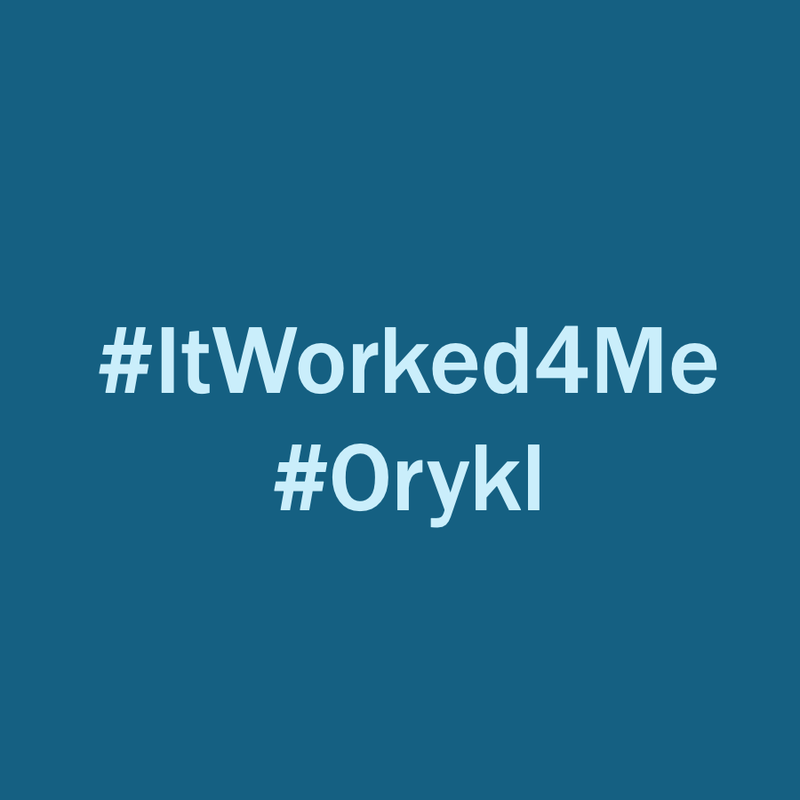 The image features two hashtags: "#ItWorked4Me" and "#OrykI" displayed prominently against a solid blue background.