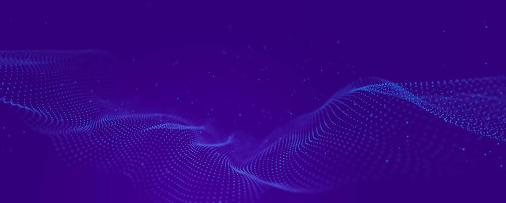 The image features a smooth, flowing abstract design with waves created from small dotted patterns. The predominant color is a deep purple, with lighter blue tones accentuating the curves and contours of the waves. The overall effect is dynamic and fluid, resembling digital or futuristic visualizations.