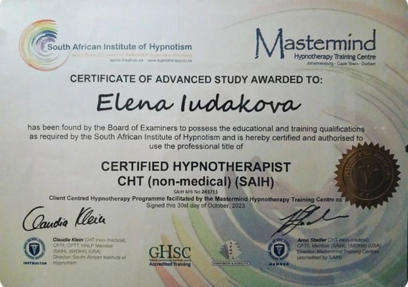 Certified hypnotherapist CHT (non medical)